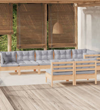 8-tlg. Garten-Lounge-Set mit Grauen Kissen Kiefer Massivholz