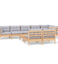 9-tlg. Garten-Lounge-Set mit Grauen Kissen Kiefer Massivholz