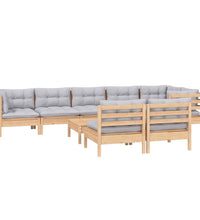 9-tlg. Garten-Lounge-Set mit Grauen Kissen Kiefer Massivholz