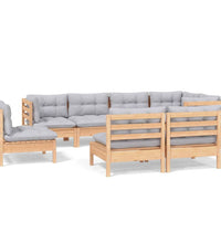 8-tlg. Garten-Lounge-Set mit Grauen Kissen Kiefer Massivholz
