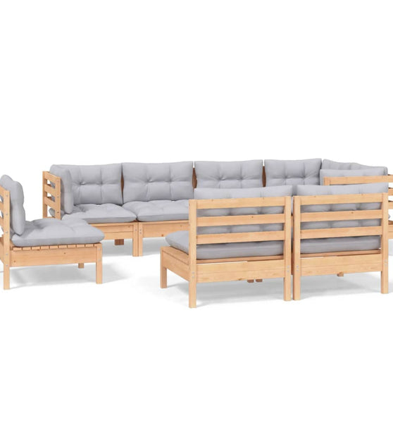 8-tlg. Garten-Lounge-Set mit Grauen Kissen Kiefer Massivholz