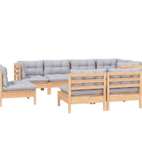 8-tlg. Garten-Lounge-Set mit Grauen Kissen Kiefer Massivholz