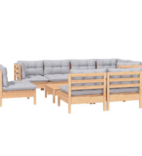 9-tlg. Garten-Lounge-Set mit Grauen Kissen Kiefer Massivholz