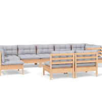 9-tlg. Garten-Lounge-Set mit Grauen Kissen Kiefer Massivholz