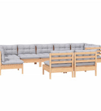 9-tlg. Garten-Lounge-Set mit Grauen Kissen Kiefer Massivholz