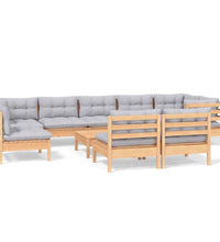 10-tlg. Garten-Lounge-Set mit Grauen Kissen Kiefer Massivholz