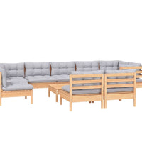 10-tlg. Garten-Lounge-Set mit Grauen Kissen Kiefer Massivholz