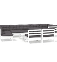 10-tlg. Garten-Lounge-Set mit Kissen Weiß Kiefer Massivholz
