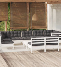 10-tlg. Garten-Lounge-Set mit Kissen Weiß Kiefer Massivholz