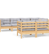 7-tlg. Garten-Lounge-Set mit Grauen Kissen Kiefer Massivholz