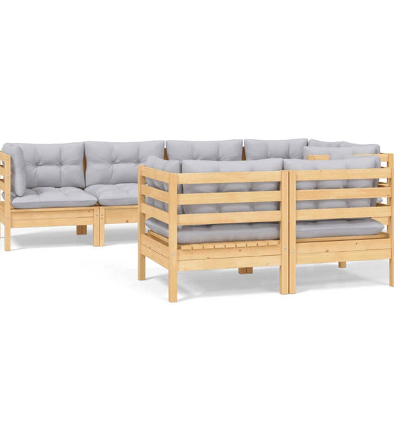 7-tlg. Garten-Lounge-Set mit Grauen Kissen Kiefer Massivholz
