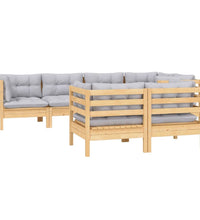 7-tlg. Garten-Lounge-Set mit Grauen Kissen Kiefer Massivholz