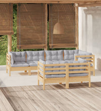 7-tlg. Garten-Lounge-Set mit Grauen Kissen Kiefer Massivholz