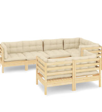 7-tlg. Garten-Lounge-Set mit Creme Kissen Massivholz Kiefer