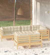7-tlg. Garten-Lounge-Set mit Creme Kissen Massivholz Kiefer