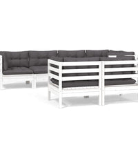 7-tlg. Garten-Lounge-Set mit Kissen Weiß Kiefer Massivholz