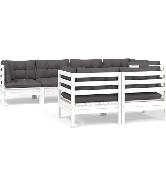 7-tlg. Garten-Lounge-Set mit Kissen Weiß Kiefer Massivholz
