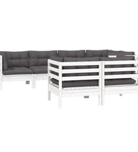 7-tlg. Garten-Lounge-Set mit Kissen Weiß Kiefer Massivholz