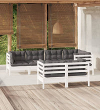 7-tlg. Garten-Lounge-Set mit Kissen Weiß Kiefer Massivholz