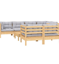 8-tlg. Garten-Lounge-Set mit Grauen Kissen Kiefer Massivholz