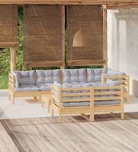 8-tlg. Garten-Lounge-Set mit Grauen Kissen Kiefer Massivholz