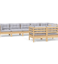 8-tlg. Garten-Lounge-Set mit Grauen Kissen Kiefer Massivholz