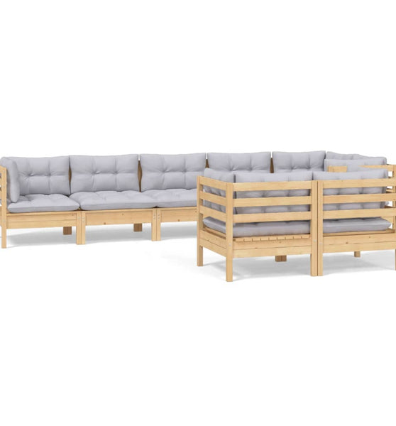 8-tlg. Garten-Lounge-Set mit Grauen Kissen Kiefer Massivholz