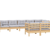 8-tlg. Garten-Lounge-Set mit Grauen Kissen Kiefer Massivholz