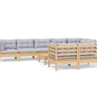 9-tlg. Garten-Lounge-Set mit Grauen Kissen Kiefer Massivholz