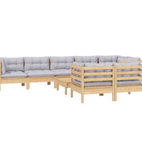 9-tlg. Garten-Lounge-Set mit Grauen Kissen Kiefer Massivholz