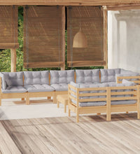 9-tlg. Garten-Lounge-Set mit Grauen Kissen Kiefer Massivholz