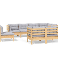 8-tlg. Garten-Lounge-Set mit Grauen Kissen Kiefer Massivholz