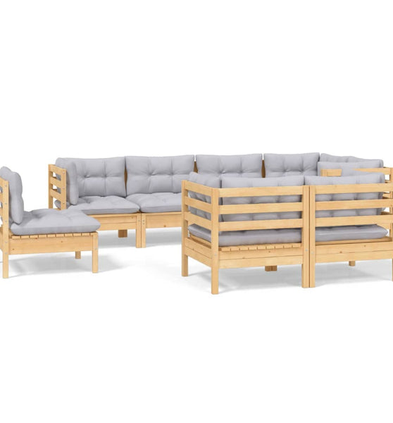 8-tlg. Garten-Lounge-Set mit Grauen Kissen Kiefer Massivholz