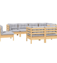 8-tlg. Garten-Lounge-Set mit Grauen Kissen Kiefer Massivholz