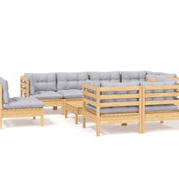 9-tlg. Garten-Lounge-Set mit Grauen Kissen Kiefer Massivholz