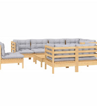 9-tlg. Garten-Lounge-Set mit Grauen Kissen Kiefer Massivholz