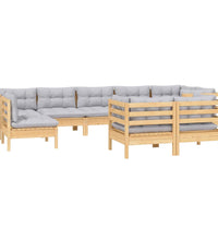 9-tlg. Garten-Lounge-Set mit Grauen Kissen Kiefer Massivholz