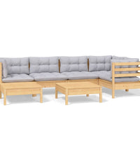 7-tlg. Garten-Lounge-Set mit Grauen Kissen Kiefer Massivholz