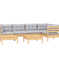 7-tlg. Garten-Lounge-Set mit Grauen Kissen Kiefer Massivholz