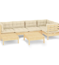 7-tlg. Garten-Lounge-Set mit Creme Kissen Massivholz Kiefer