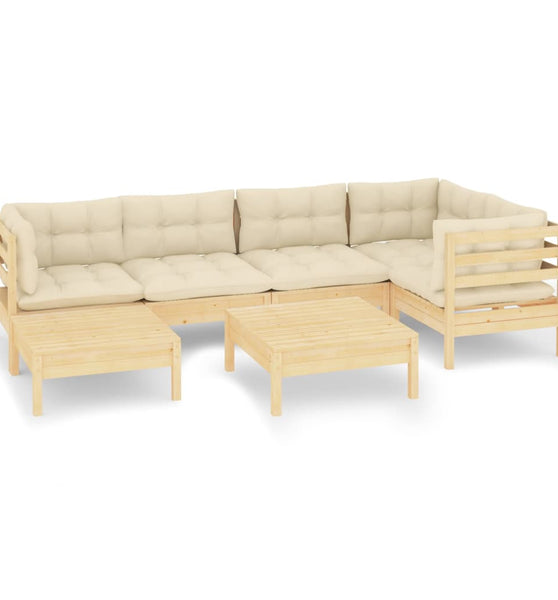 7-tlg. Garten-Lounge-Set mit Creme Kissen Massivholz Kiefer