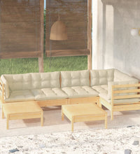 7-tlg. Garten-Lounge-Set mit Creme Kissen Massivholz Kiefer