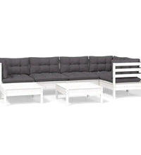 7-tlg. Garten-Lounge-Set mit Kissen Weiß Kiefer Massivholz