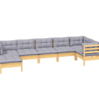 7-tlg. Garten-Lounge-Set mit Grauen Kissen Kiefer Massivholz