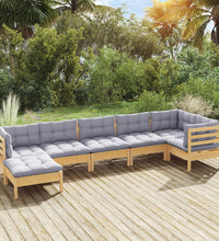 7-tlg. Garten-Lounge-Set mit Grauen Kissen Kiefer Massivholz