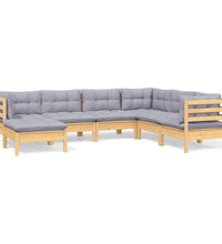 7-tlg. Garten-Lounge-Set mit Grauen Kissen Kiefer Massivholz