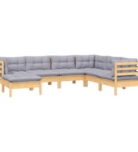 7-tlg. Garten-Lounge-Set mit Grauen Kissen Kiefer Massivholz