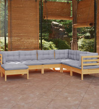 7-tlg. Garten-Lounge-Set mit Grauen Kissen Kiefer Massivholz
