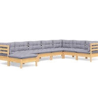 8-tlg. Garten-Lounge-Set mit Grauen Kissen Kiefer Massivholz