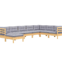 8-tlg. Garten-Lounge-Set mit Grauen Kissen Kiefer Massivholz